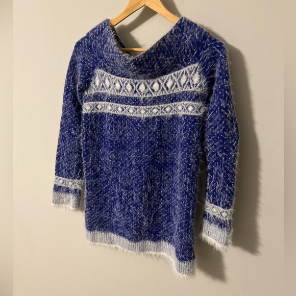 Anthropologie Sleeping On Snow Faroe Off Shoulder Sweater Blue Small - Picture 3 of 12